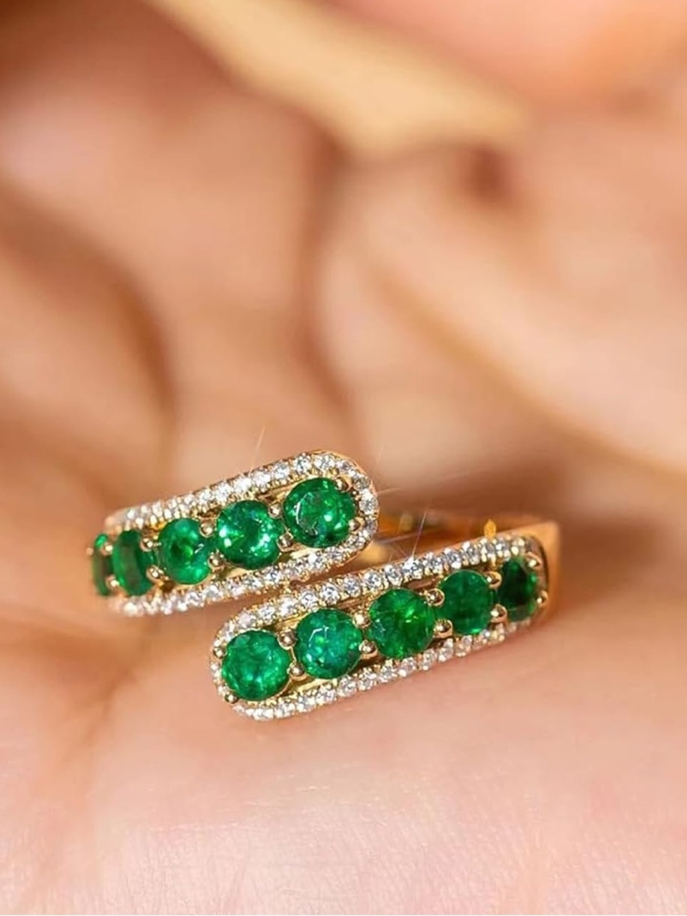 Emerald Green Crystal Open Ring | Gold Adjustable Statement Ring | Luxury Inspir